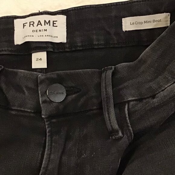 FRAME 24 Le Crop Mini Boot Women’s Jeans Faded Black Frayed Hems Stretch - Picture 8 of 10